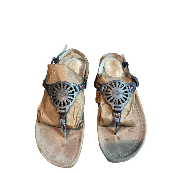 Ugg Australia Sandal Adjustable With Fur On The Heel - Picture 1 of 8